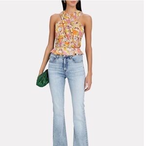 Veronica Beard Kailani Cross Front Floral Flower Print Silk Chiffon Top Blouse